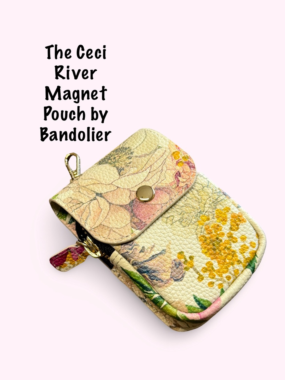 Bandolier Ceci River Floral Magnet Pouch in Ivory Floral with Gold Accents